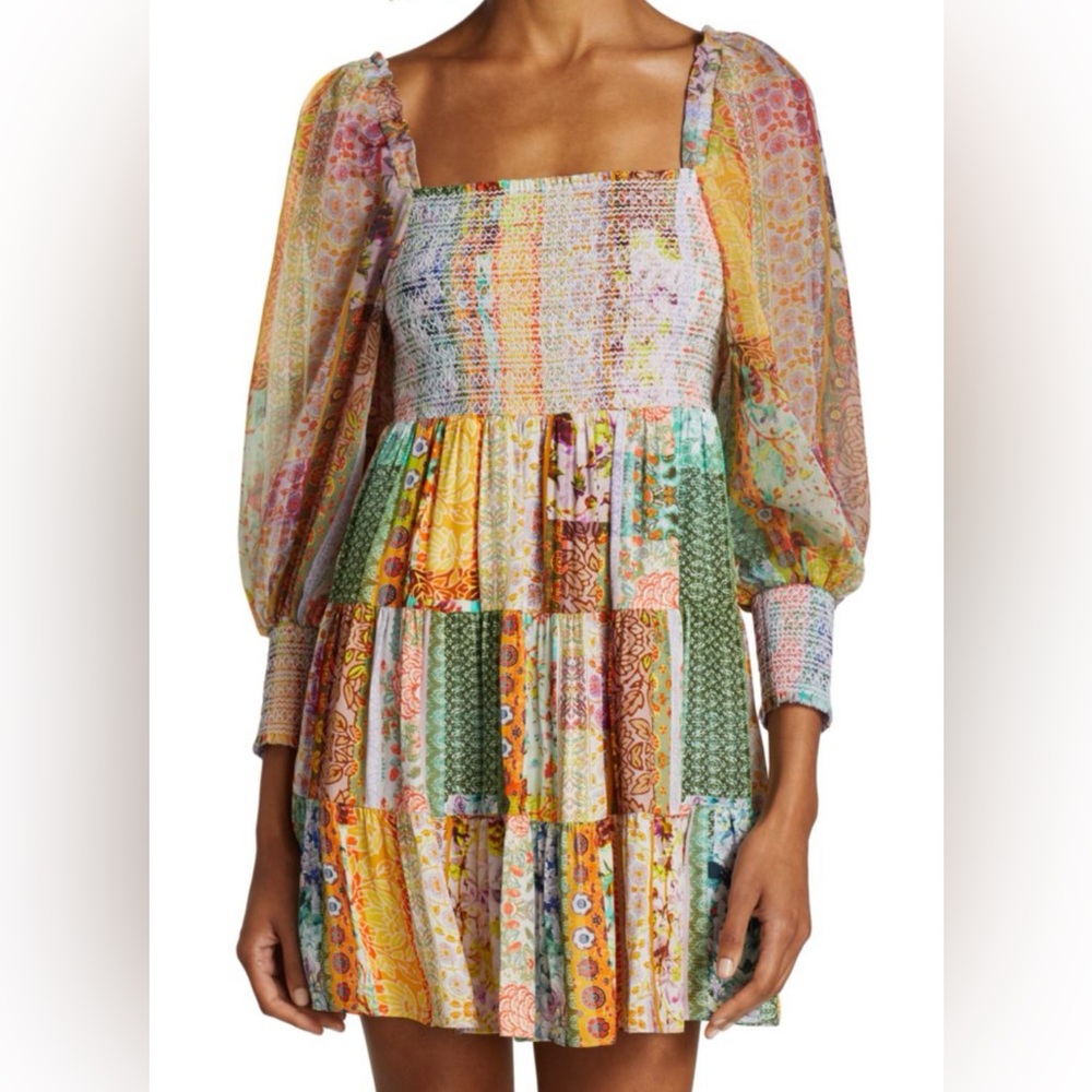 Alice + Olivia Multicolored Rowen Tiered Square Neck Tunic Dress Size S. NWT.